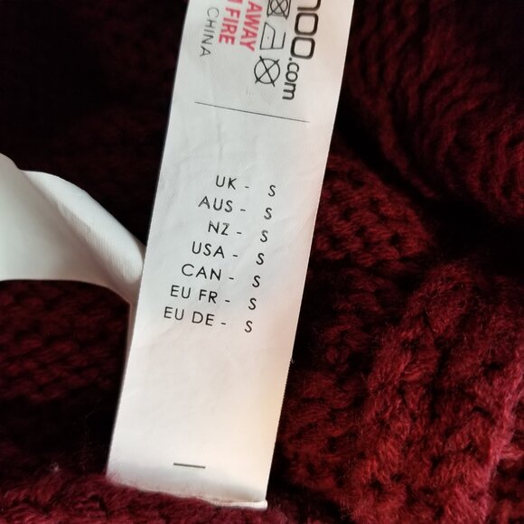 Boohoo Women’s Size Small Heavy Cable Knit Open Hooded Long Cardigan Burgundy - Picture 6 of 7